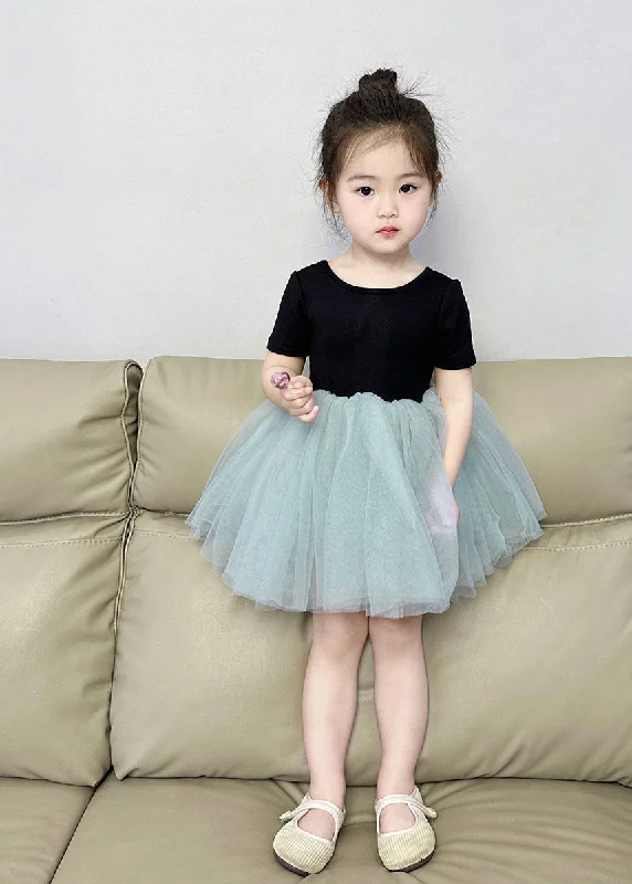 Boutique Colorblock Wrinkled Patchwork Tulle Kids Girls Princess Dress Summer Trend Forward Women's Wear