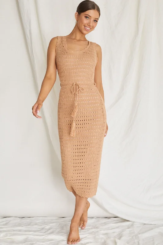 Wander Lust Crochet Midi Dress Mocha Versatile Outfits