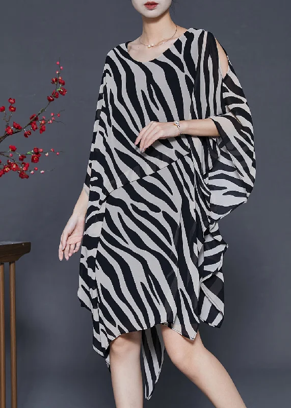 Art Asymmetrical Zebra Pattern Print Chiffon Dresses Summer Vibrant Prints