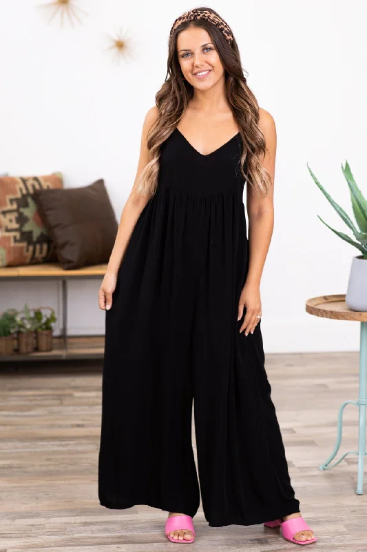 Black Wide Leg V-Neck Jumpsuit Limited Quantities