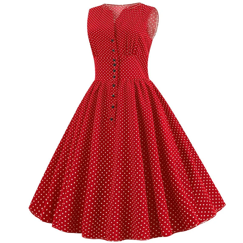 BerriesJam - 2024 Polka Dot Single Breasted V Neck Sleeveless Dress Women's Fashion Hotspots