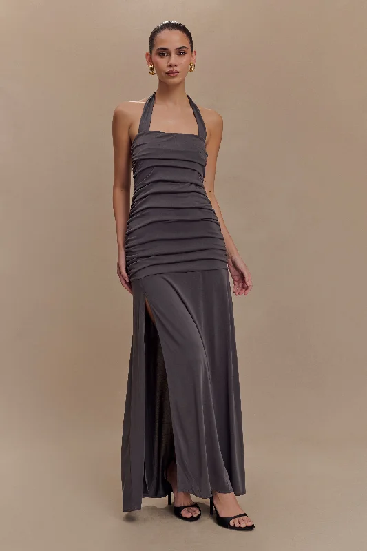 Bentley Peached Jersey Halter Maxi Dress - Charcoal Trend Setting Wardrobe