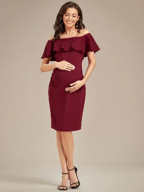 Elegant Ruffle Off-The-Shoulder Bodycon Midi Maternity Dress Summer Essentials