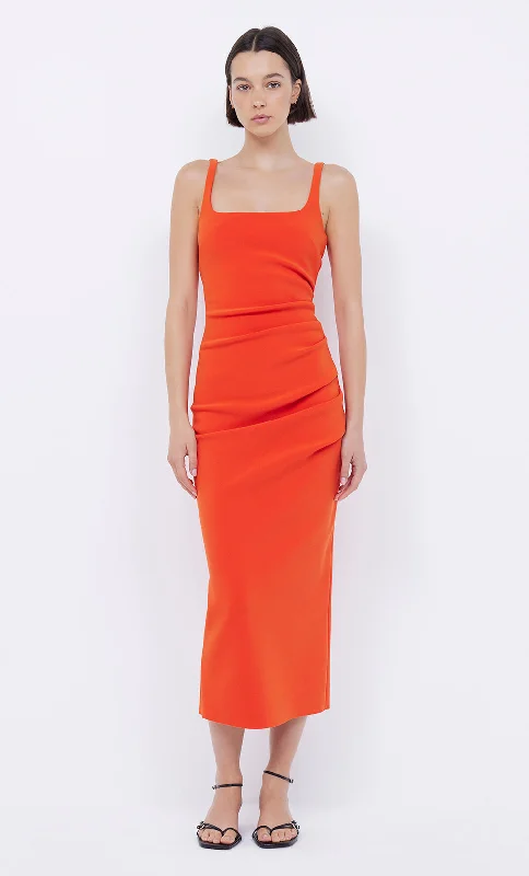 KARINA TUCK MIDI DRESS - FIRE RED Refined Simplicity