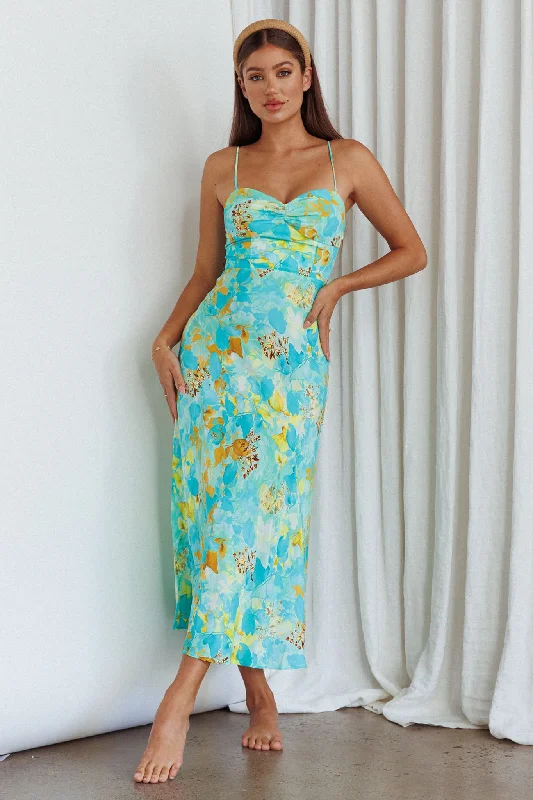 Golden Sands Cami Strap Maxi Dress Floral Teal Chic & Cozy Collection