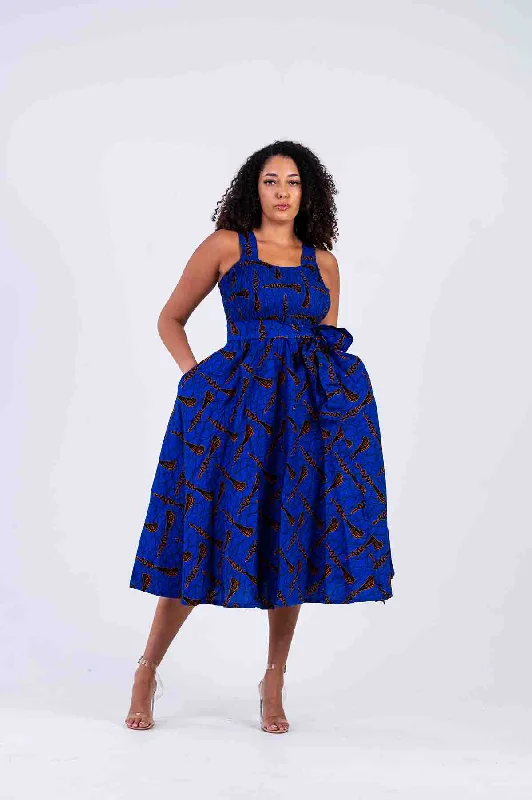 Brianna Ankara Midi Dress | Blue African Print Modern Glamour