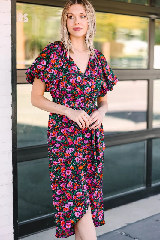 Take What's Yours Black Ditsy Floral Midi Dress Trend Leading Collection