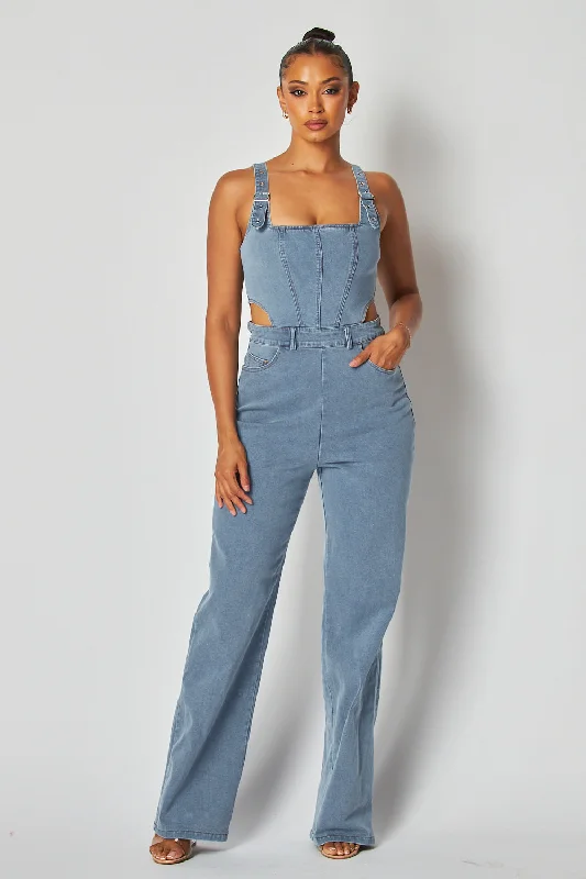 Nara Cut Out Buckle Detail Denim Overall Jumpsuit Eco Friendly Fashion Sale