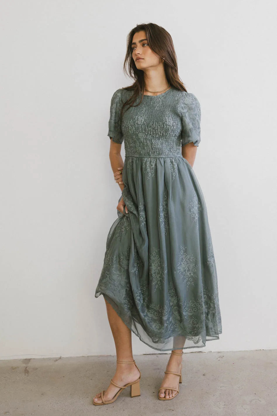 Alora Embroidered Dress in Teal Attire Sale