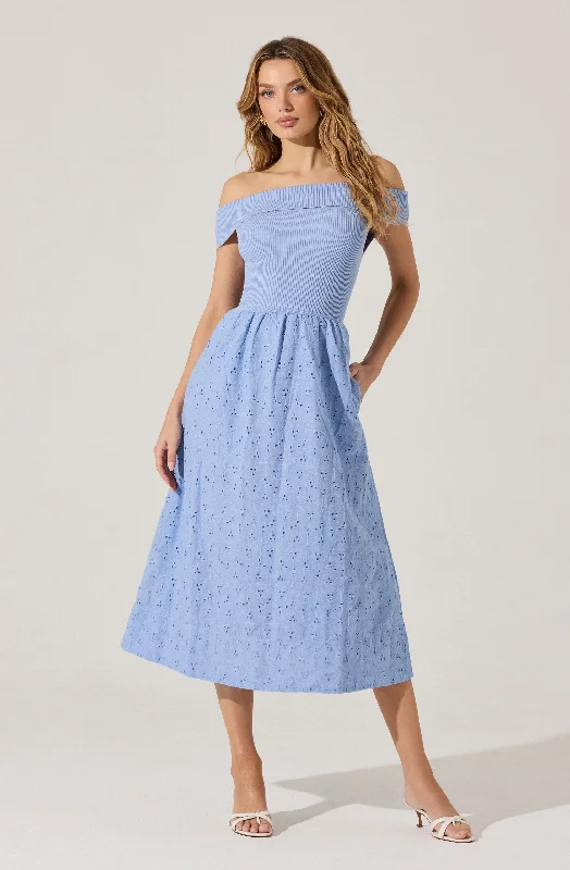 Off Shoulder Eyelet Dress Feminine Allure