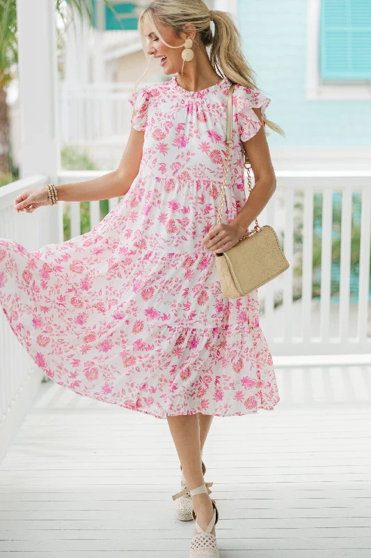 Speak Your Mind Pink Ditsy Floral Midi Dress Bold Silhouette