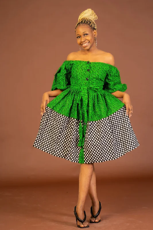 Sonia Ankara Midi Dress | Green and White African Print Special Offers, Don't Miss