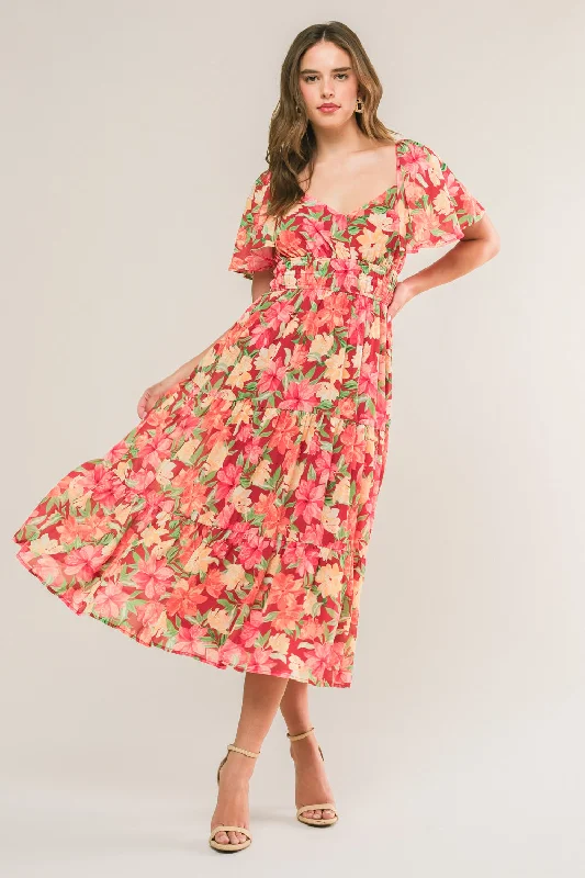 LOVE IS BLOOMING WOVEN MIDI DRESS Evening Elegance