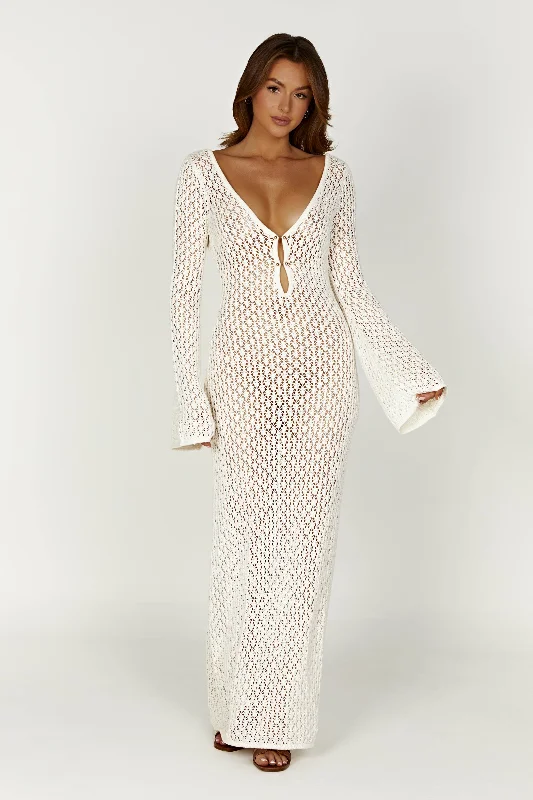 Kayleigh Crochet Fishtail Flare Sleeve Maxi Dress - White Mother's Day Special