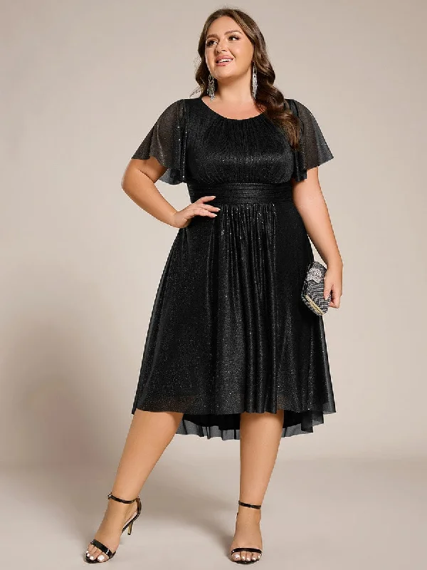 Plus Size Sequin Round Neck Asymmetrical Midi Wedding Guest Dress Vintage Retro Party Wear