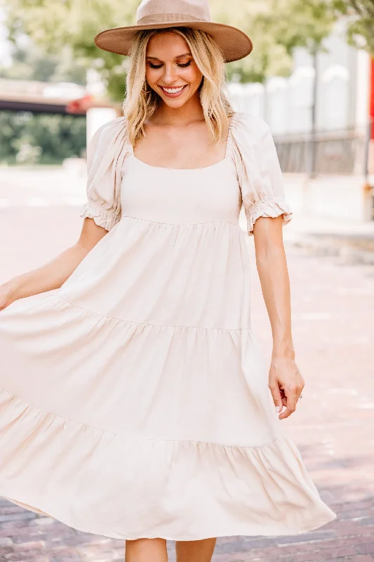 Special Moments Cream White Midi Dress Effortless Chic Apparel