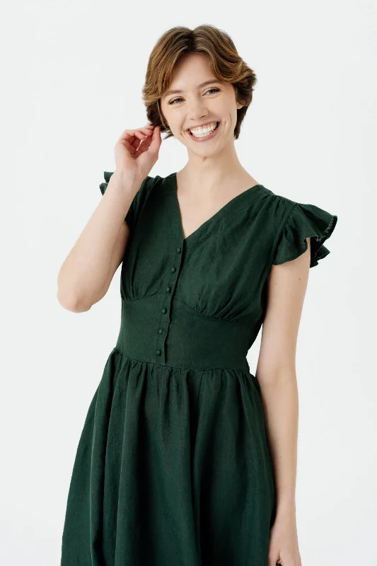 Diane Dress, Ruffle Sleeve, Evergreen Bold Silhouette