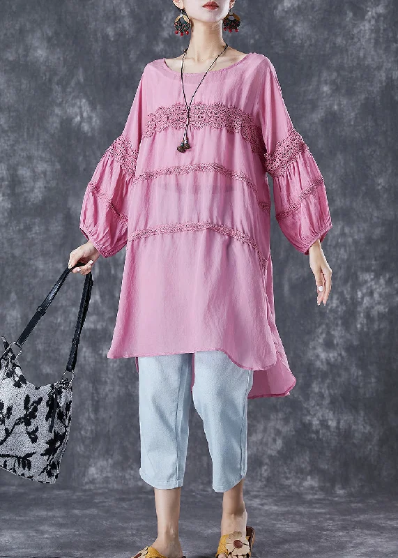 Casual Rose Oversized Patchwork Cotton Robe Dresses Summer Seasonal Style Discounts