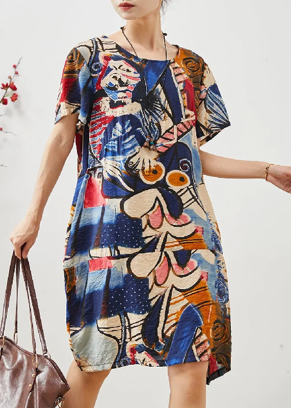 Stylish Navy Oversized Print Cotton Mid Dress Summer Style Your Wardrobe