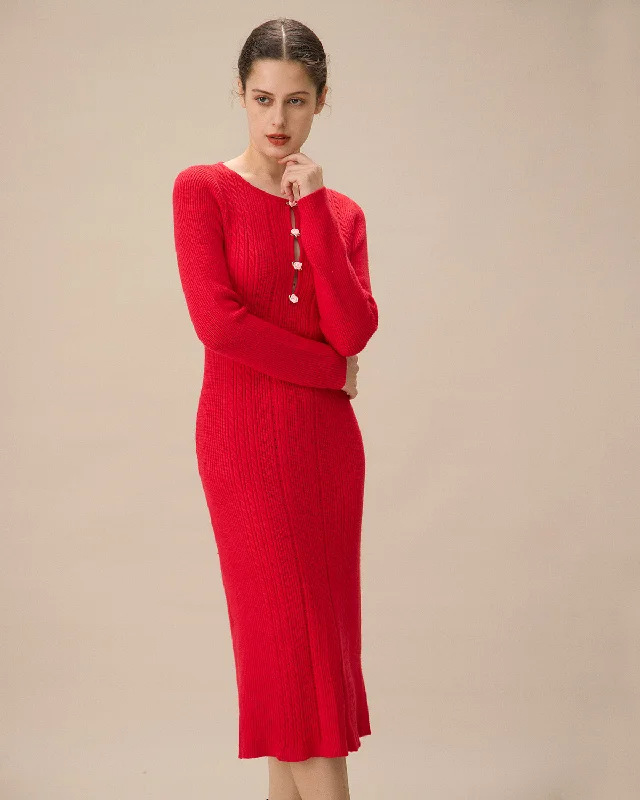 Red Cut-Out Bodycon Sweater Dress Versatile Style Wardrobe