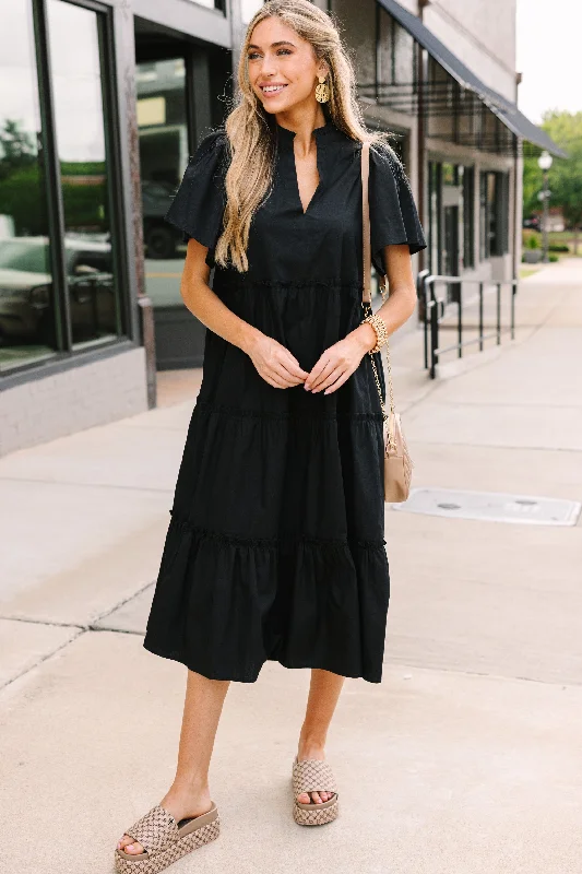 Sugarlips: Make A Statement Black Tiered Midi Dress Cutting Edge Fashion