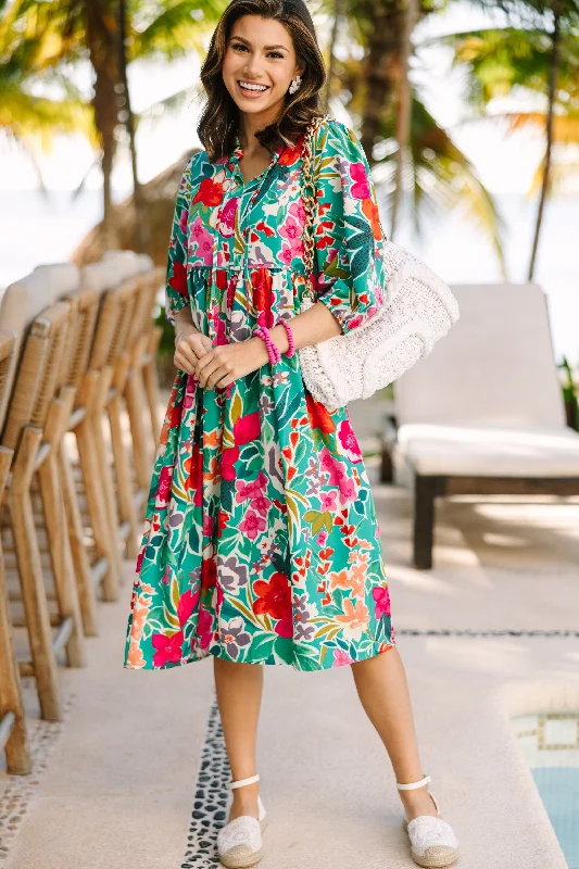 Feels Right Green Floral Midi Dress Flash Sales