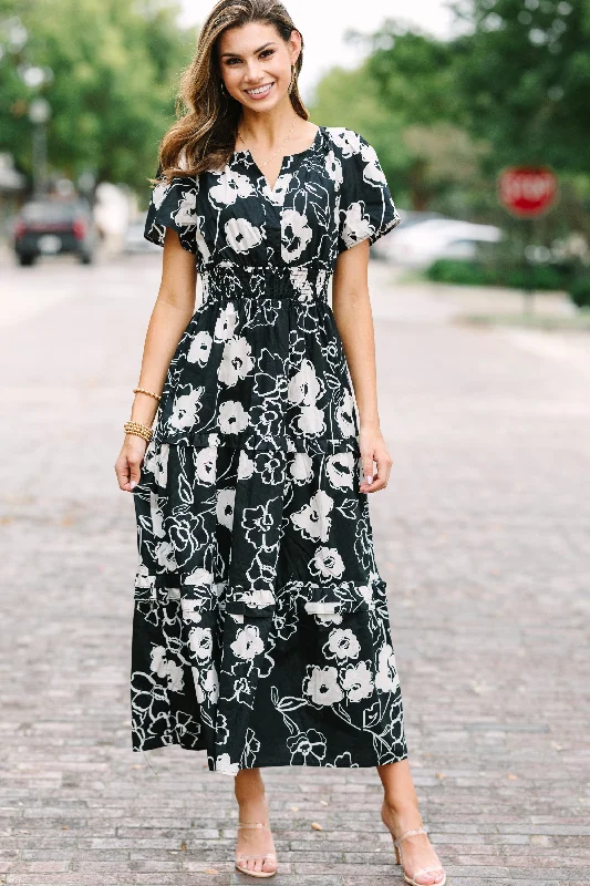 Sugarlips: Call On Me Black Floral Midi Dress Fashionista Favorites