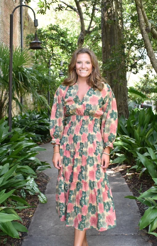 Jacqui Midi Dress Tea Floral Trend Leading Collection