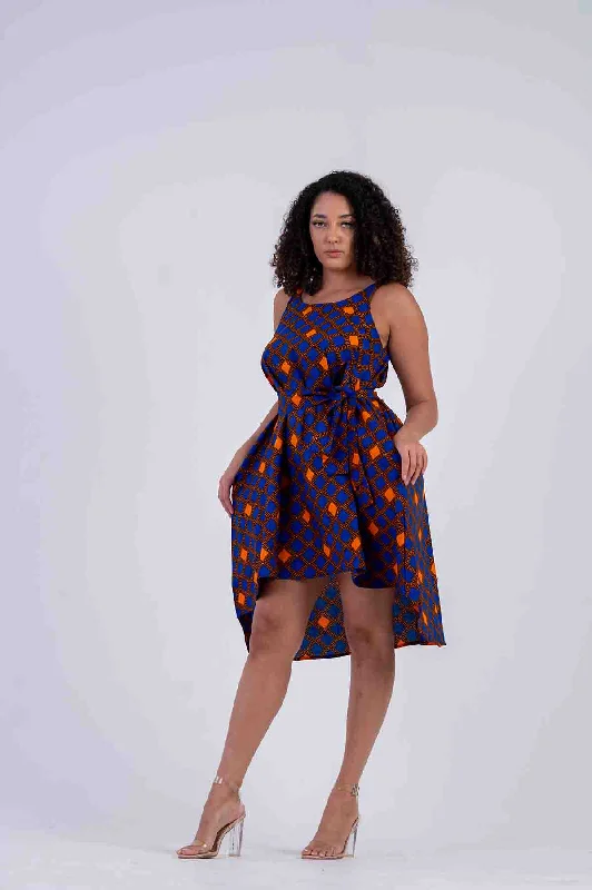 Zazi Ankara Midi dress | Blue and Orange African Print Seasonal Trend