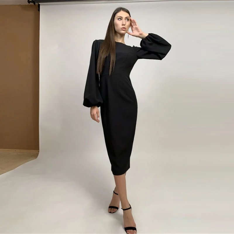 Diana Slit O-Neck Backless Midi Dress Minimalist Office - Ready Style