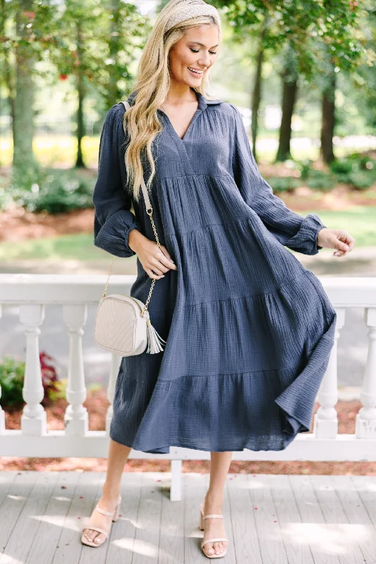 Take Your Pick Ash Blue Midi Dress Ride The Style Wave