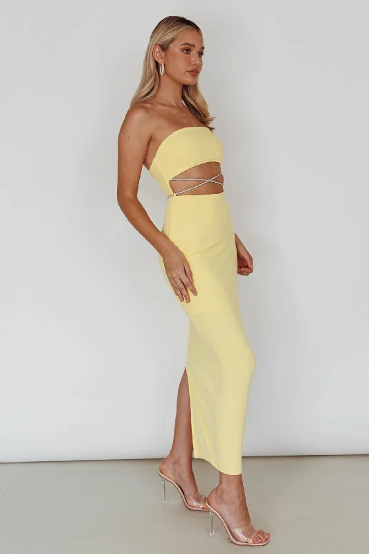 Nohemi Strapless Diamante Midi Dress Yellow Must-Have Styles