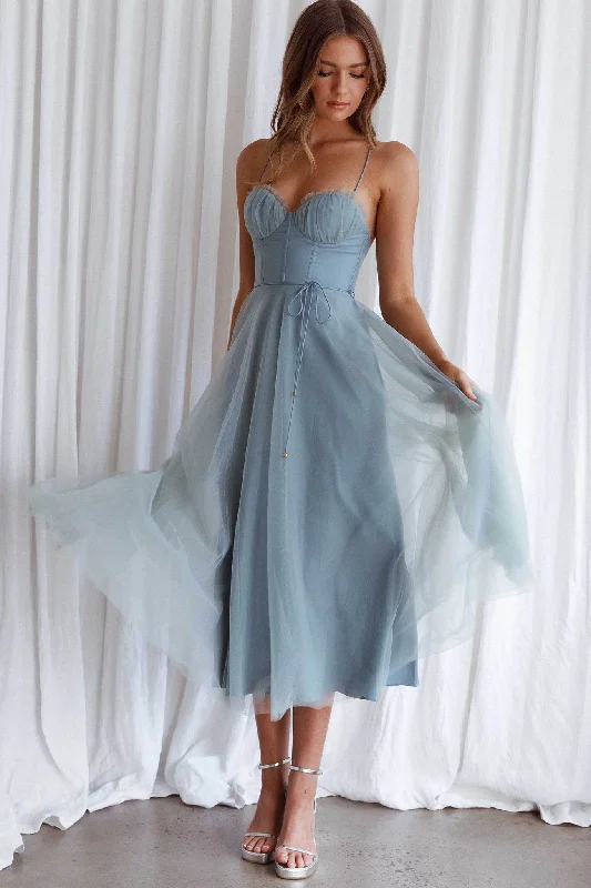 Smitten Sweetheart Neckline Chiffon Midi Dress Sage Inspired By You, Designed For You