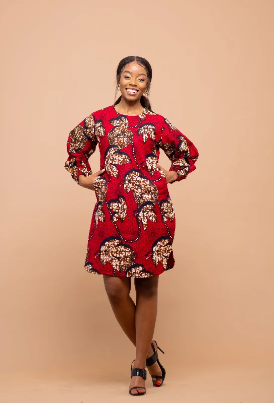 Riley Ankara Midi Dress | Red African Print Summer Fashion