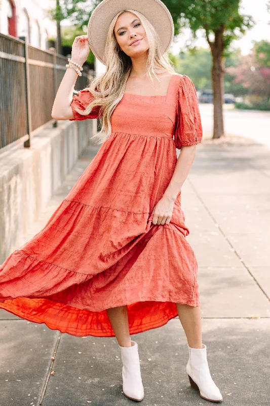 Think About It Rust Orange Midi Dress Elevate Your Wardrobe