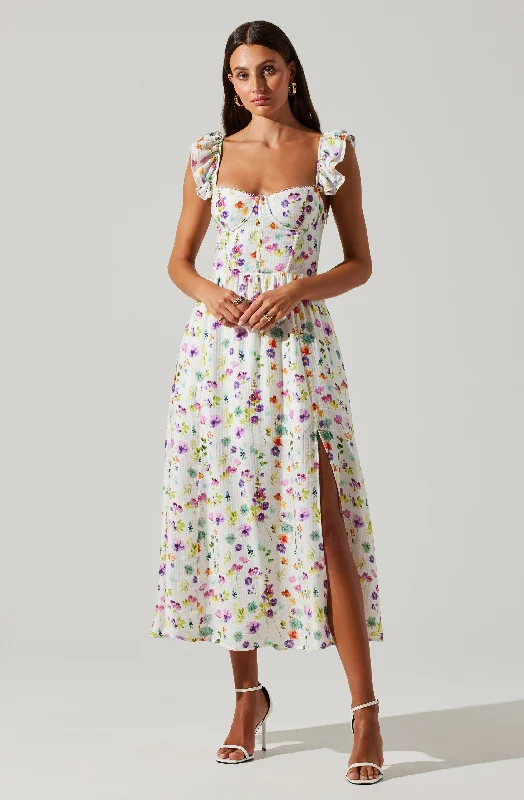 Wedelia Floral Bustier Midi Dress Chic Style, Always In Vogue