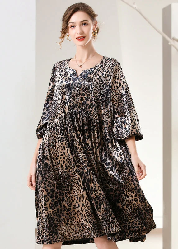 Women Leopard Print Oversized Silk Velour Holiday Dress Spring Popular Collection