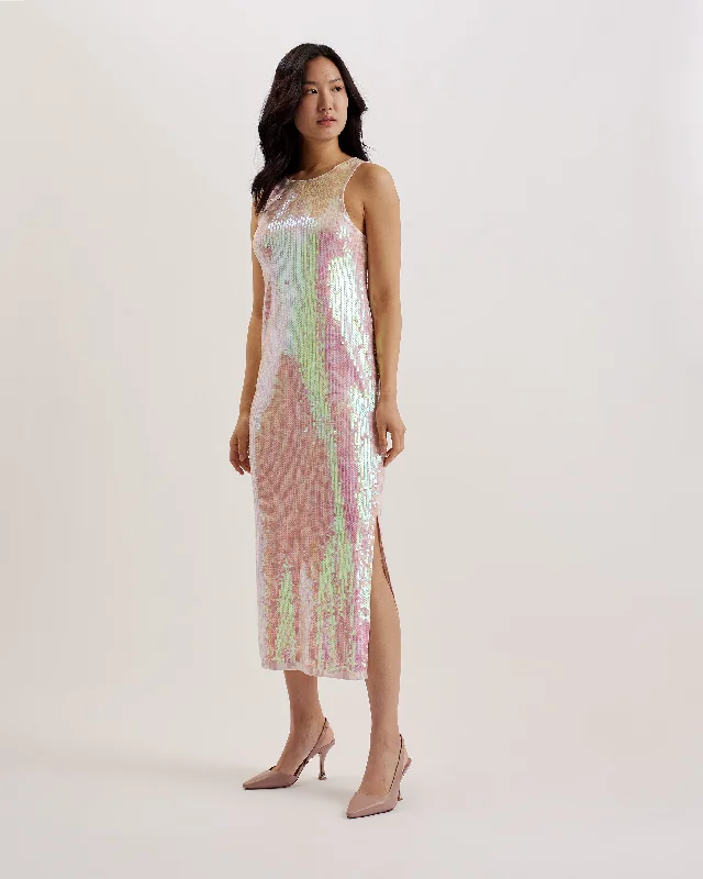 Fayhaa Printed Sequin Racer Midi Dress Lt-Pink Limited Time Offers