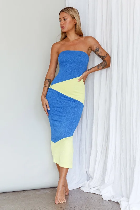 Shondra Crepe Texture Tube Dress Blue Elegant Contour