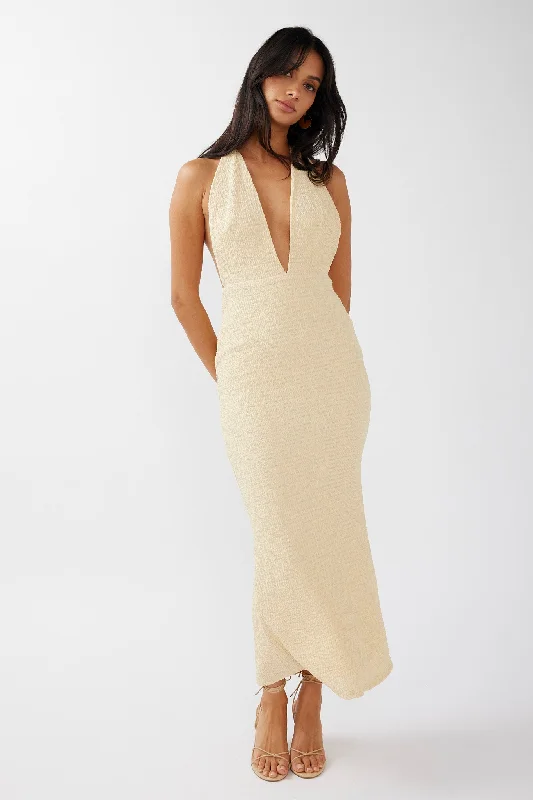 Mayah Halterneck Maxi Dress Textured Lemon Wardrobe Update