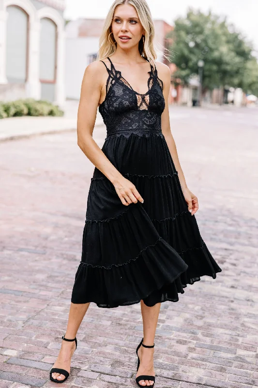 Head In The Clouds Black Lace Midi Dress Casual Chic