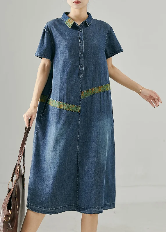 Blue Patchwork Denim Long Dresses Oversized Summer Final Clearance