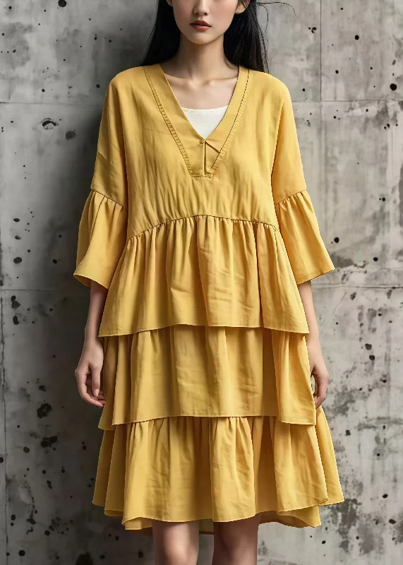 Casual Yellow Oversized Layered Cotton Maxi Dresses Summer Unleash Your Trendy Side