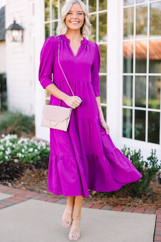 Feeling So Fun Orchid Purple Tiered Midi Dress Fashion Forward Femininity