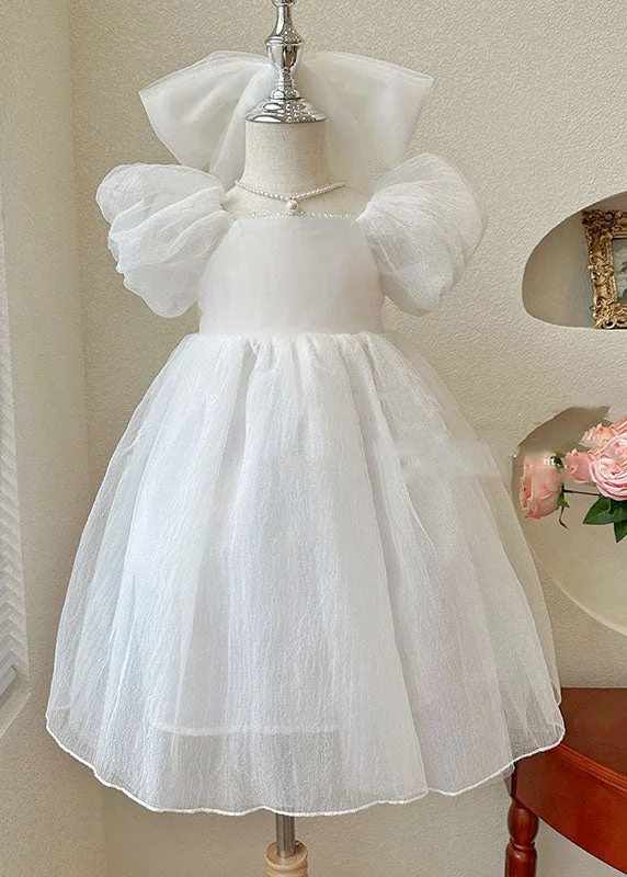 Beautiful White Wrinkled Patchwork Tulle Kids Girls Princess Dresses Summer Fashion Forward Femme