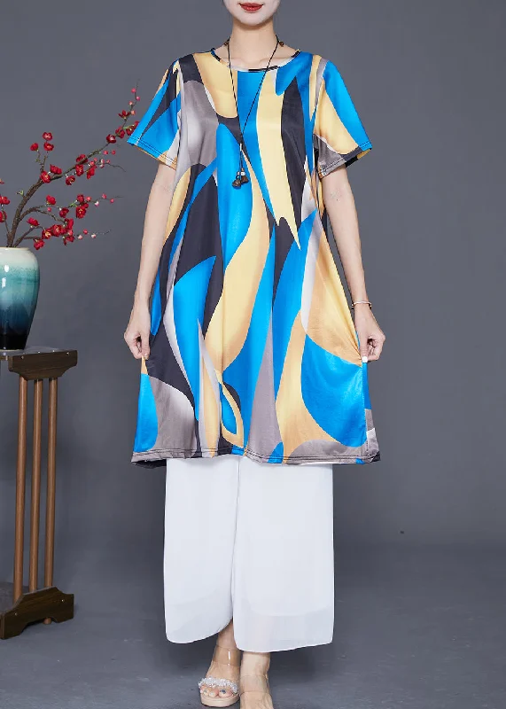 Black Blue Print Ice Silk Holiday Dress Oversized Draping Summer Now On Sale For Chic Urban Styles