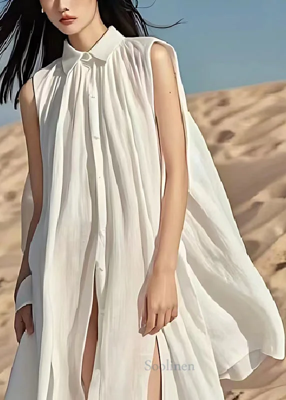 Bohemian White Oversized Linen Beach Dress Sleeveless Stylish Statements