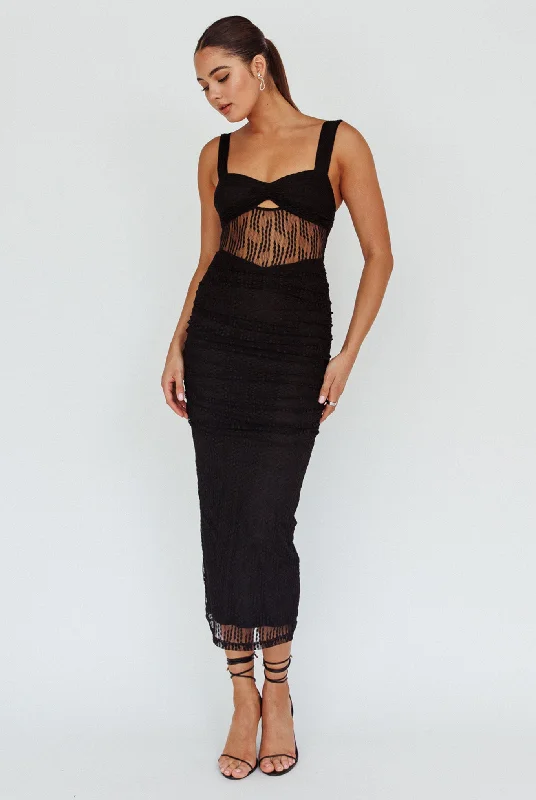 Oliana Embroidered Mesh Midi Dress Black Top Brand Discounts