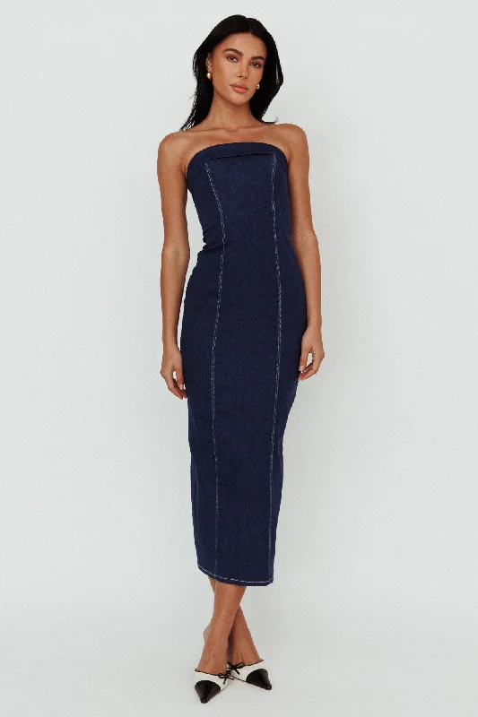 Press Play Strapless Maxi Dress Indigo Exclusive Discount