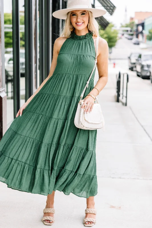 Come To Me Hunter Green Tiered Midi Dress Casual Chic Clothing